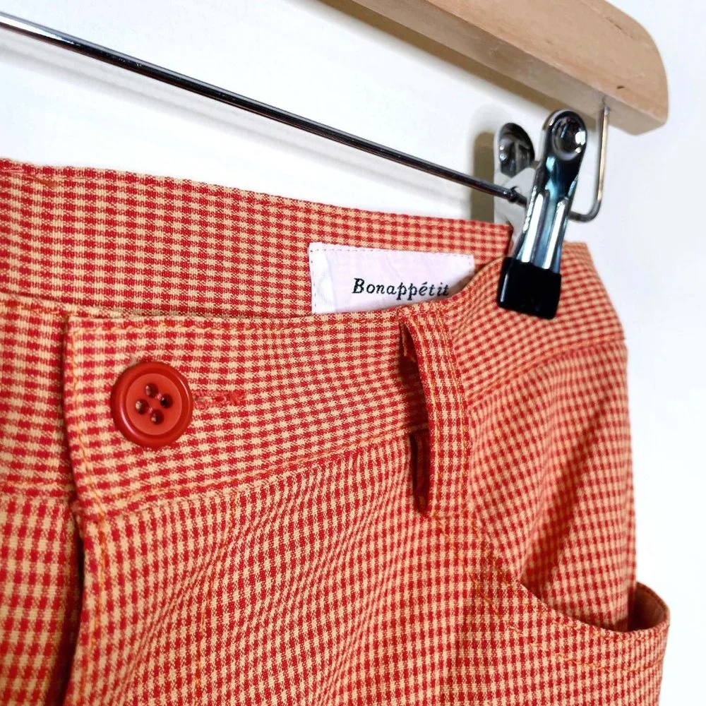 ⚡️SOLD⚡️ vintage 70s bonappétite orange gingham plaid flare pants - size 1 - Picture 2 of 5